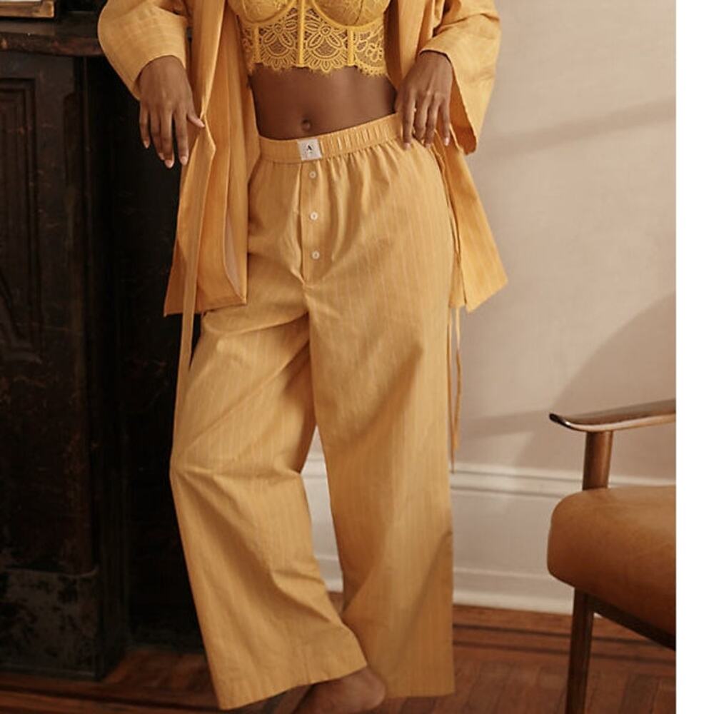 Anthropologie The Wren Boxer Pant Yellow and White Strip